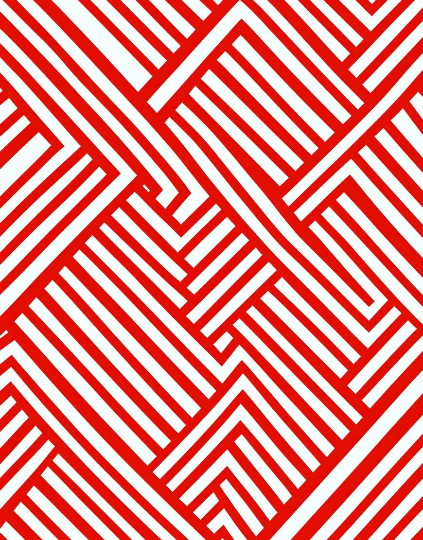 Red and White Geometric Interlocking Pattern Rug