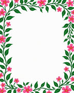 Vibrant Pink Floral Vine Border Design Rug