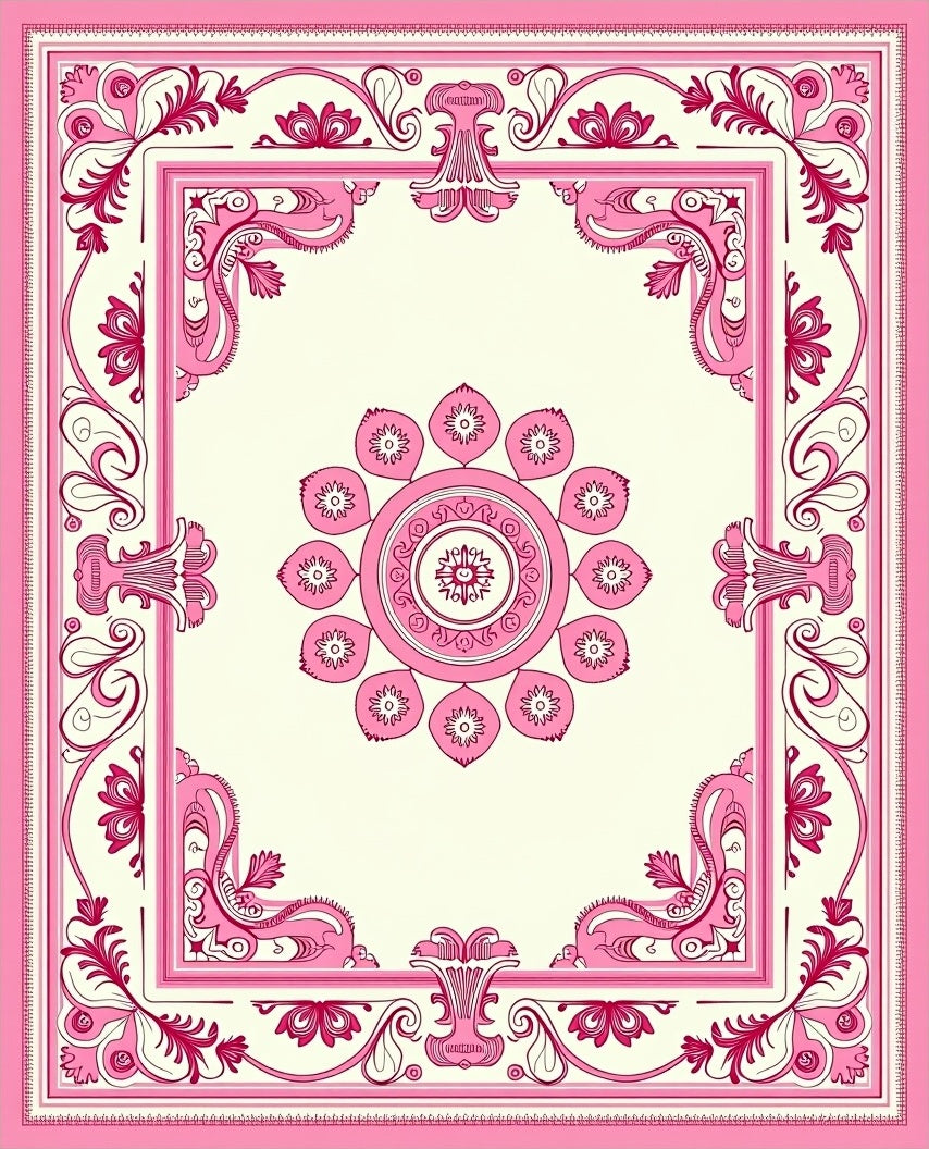 Pink Floral Medallion Border Rug