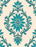 Teal Cream Floral Pattern Design Rug