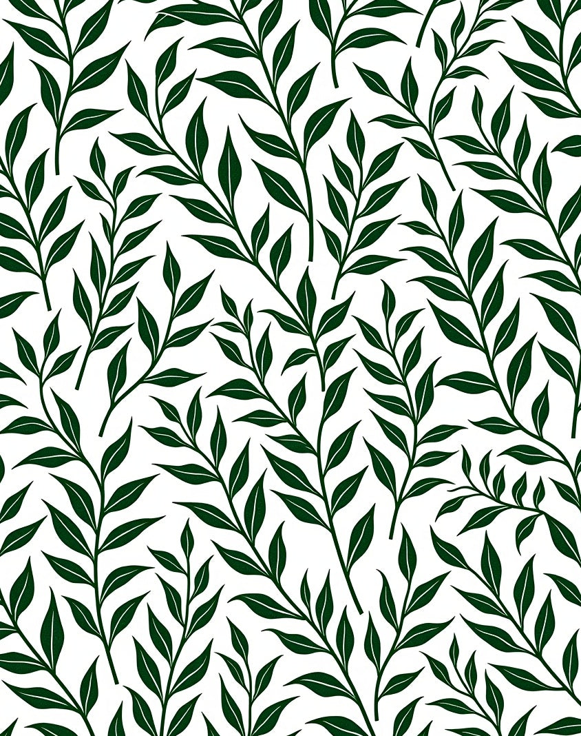 Forest Green Leafy Branch Pattern Rug