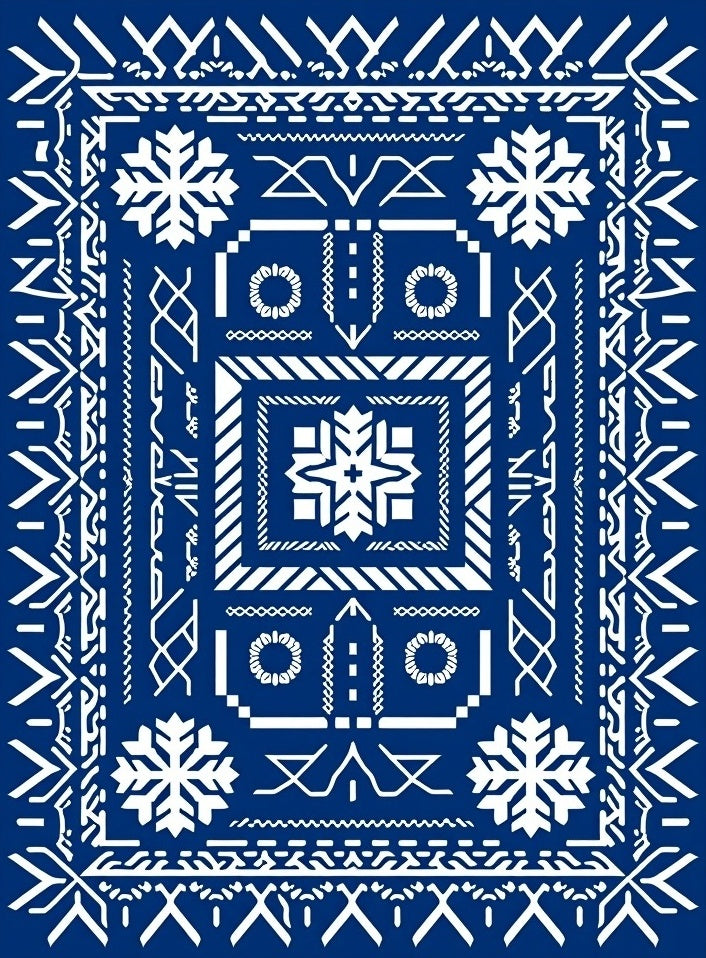 White Geometric Snowflake Pattern Rug