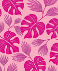 Vibrant Pink Tropical Leaf Pattern Rug