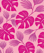 Vibrant Pink Tropical Leaf Pattern Rug