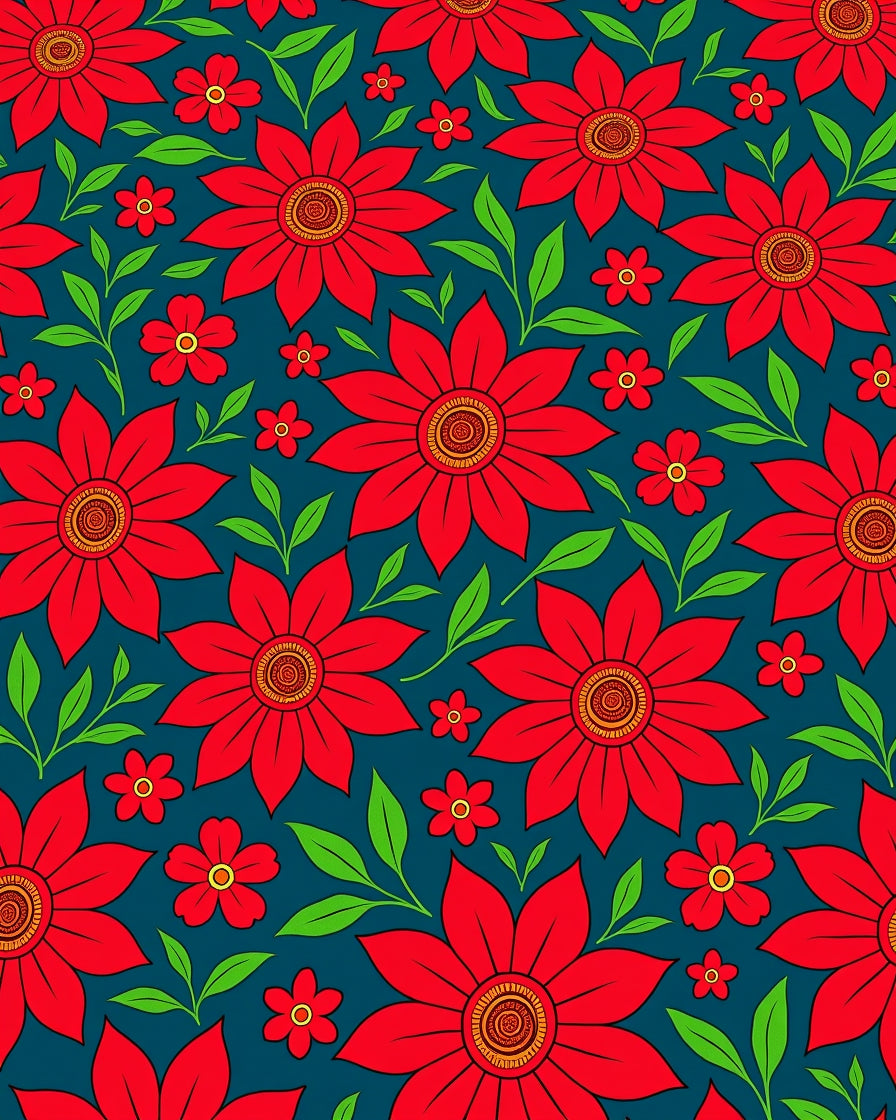 Bold Red Floral Pattern Rug