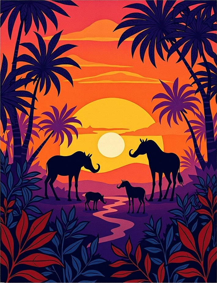 Savanna Sunset Animal Silhouettes Rug