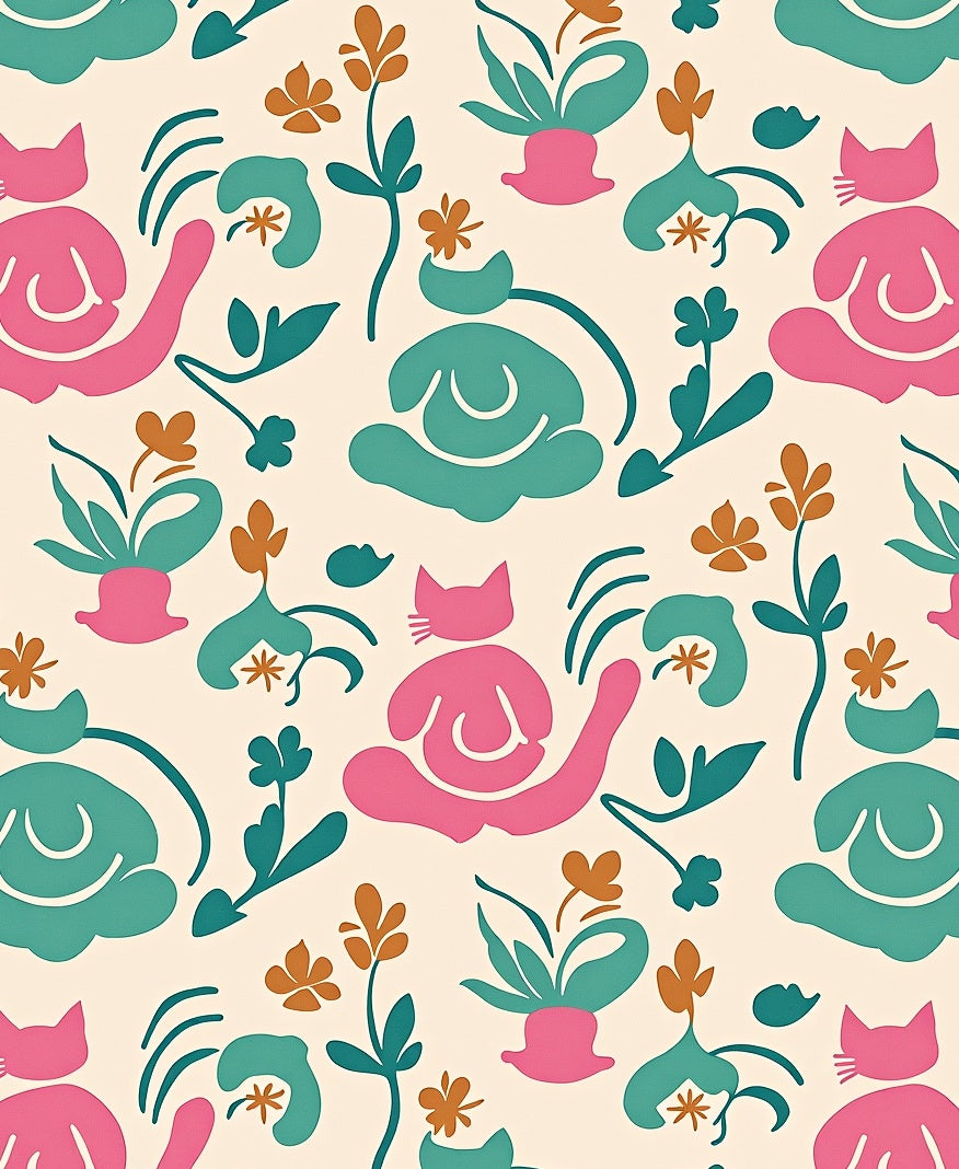 Playful Cat Floral Abstract Pattern Rug
