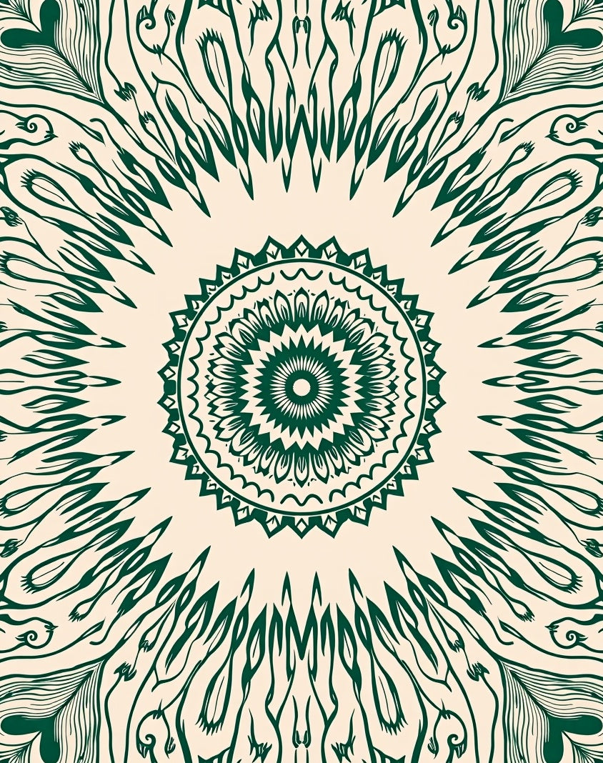 Green Sunburst Mandala Pattern Rug