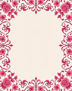Pink Floral Scrollwork Border Rug