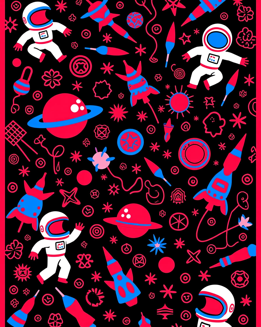 Cosmic Astronaut Rocket Planet Repeating Rug