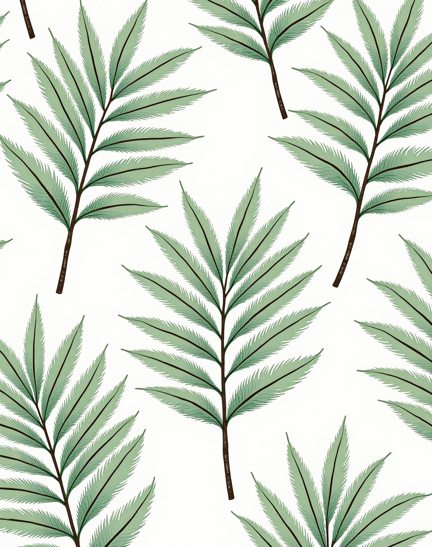 Green Fern Leaf Patterned Rug