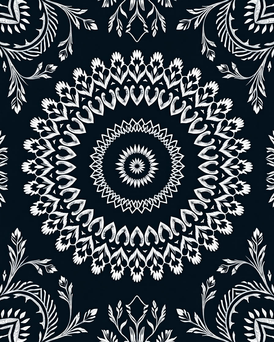 White Floral Mandala Pattern Rug