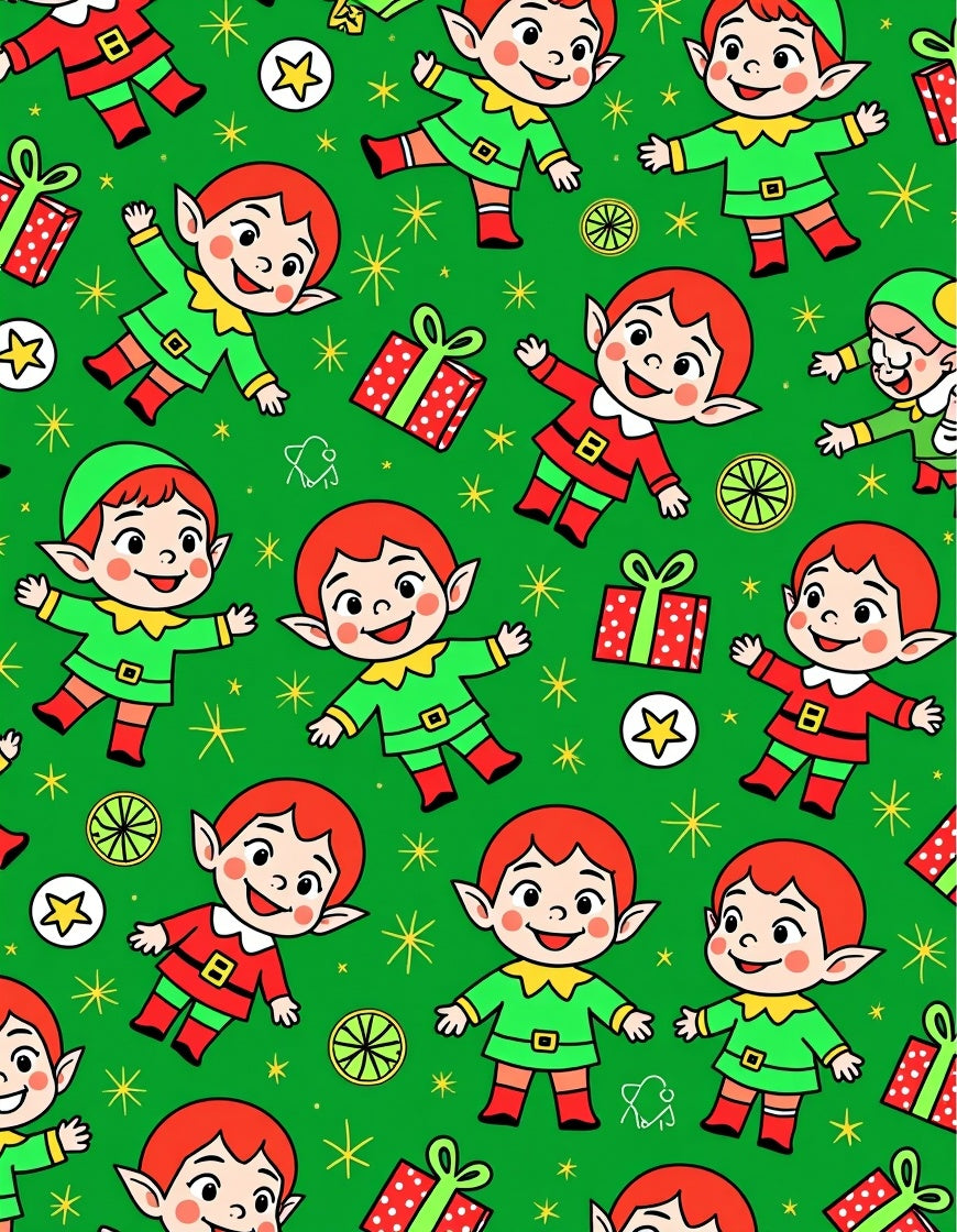 Holiday Elves with Gifts and Stars Rug