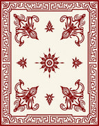 Red Ornamental Corner Scroll Design Rug