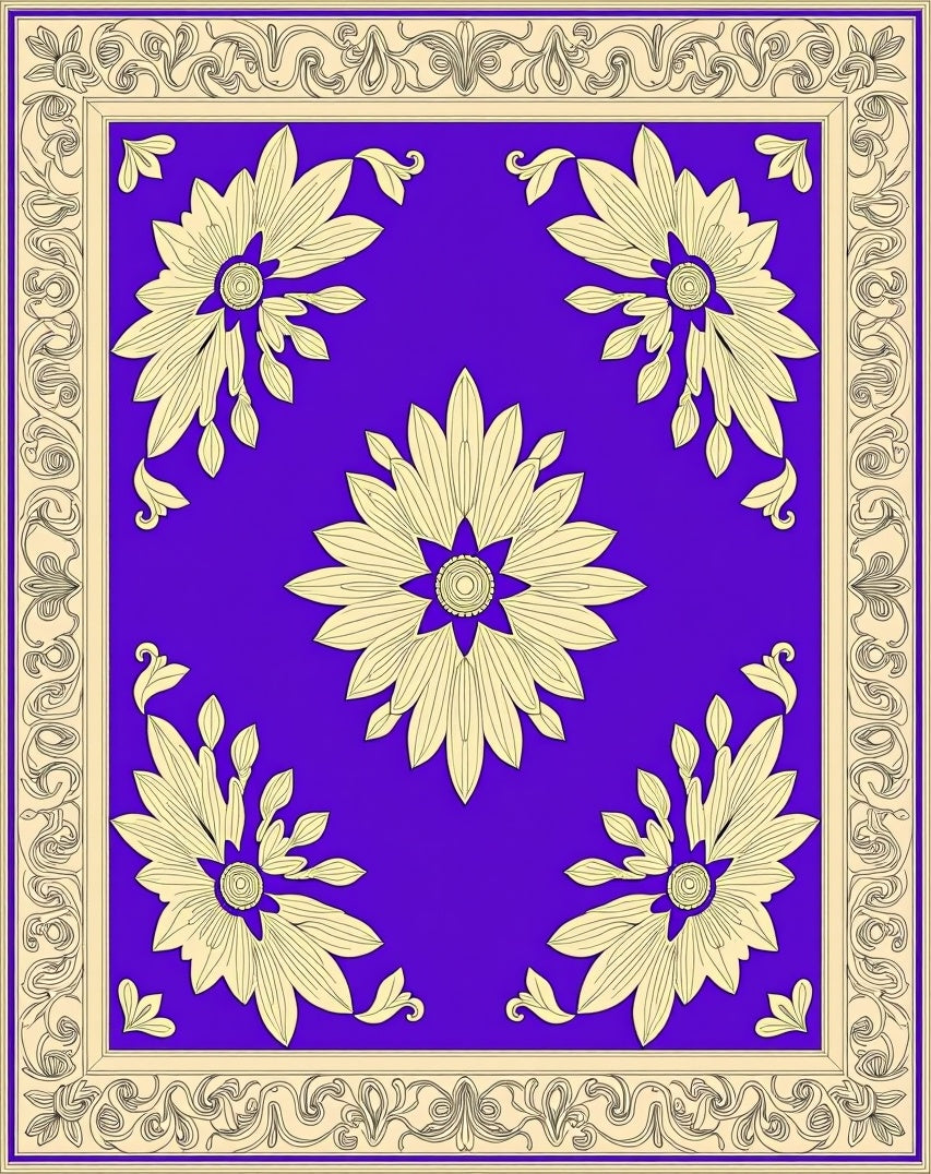 Ornate Floral Center With Border Design Rug