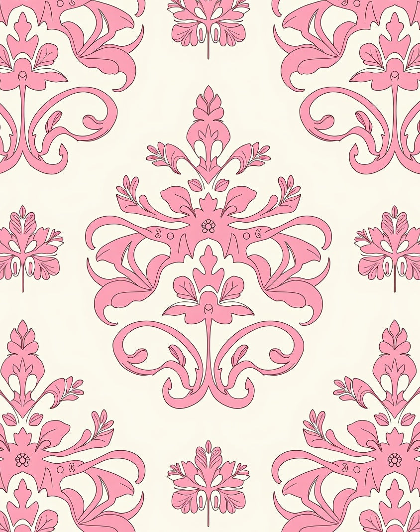 Elegant Pink Floral Damask Pattern Rug