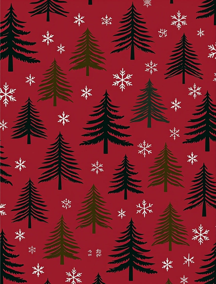 Red Evergreen Snow Pattern Rug