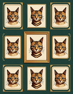 Vintage Cat Portrait Grid Pattern Rug