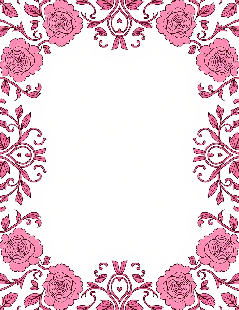 Whimsical Pink Floral Border Rug