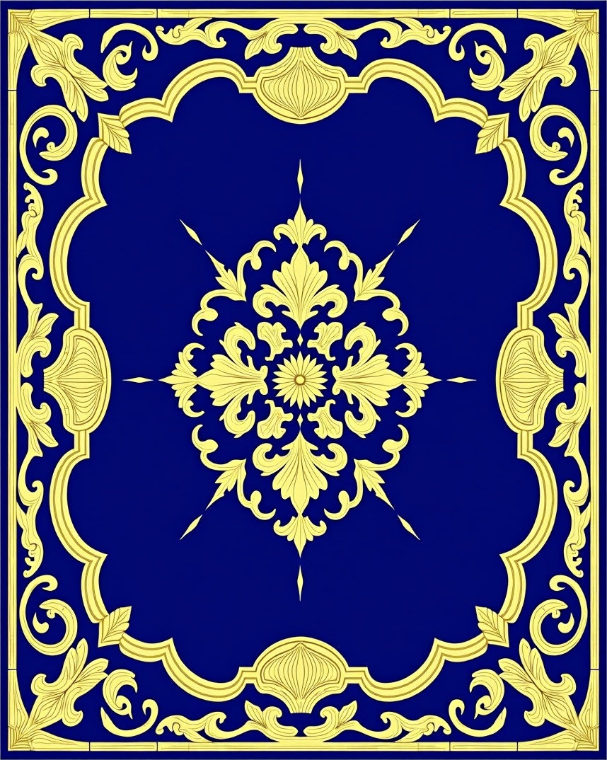 Royal Blue Gold Floral Medallion Rug
