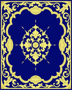 Royal Blue Gold Floral Medallion Rug