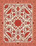 Ornate Floral Scrollwork Cream Red Rug