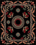 Black Floral Sunburst Pattern Rug