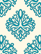 Teal Damask Flourish Pattern Rug
