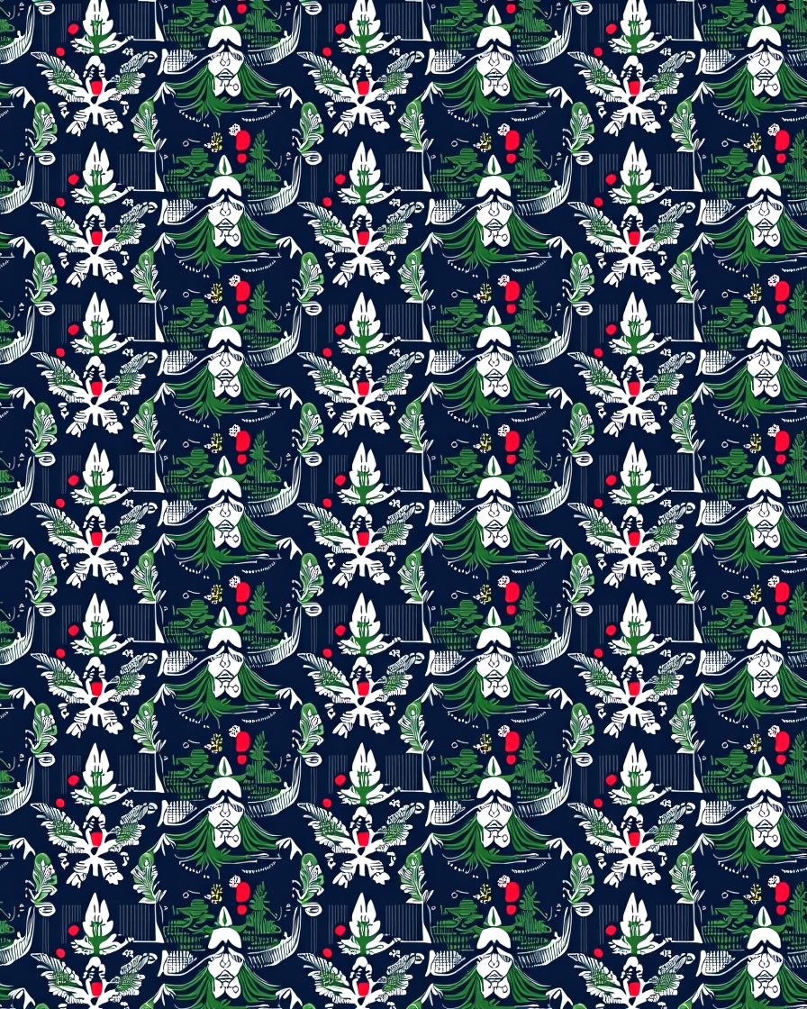 Dark Blue Floral Whimsical Pattern Rug