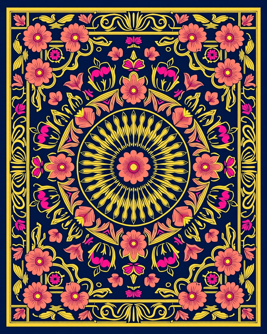 Vibrant Floral Mandala Pattern Rug