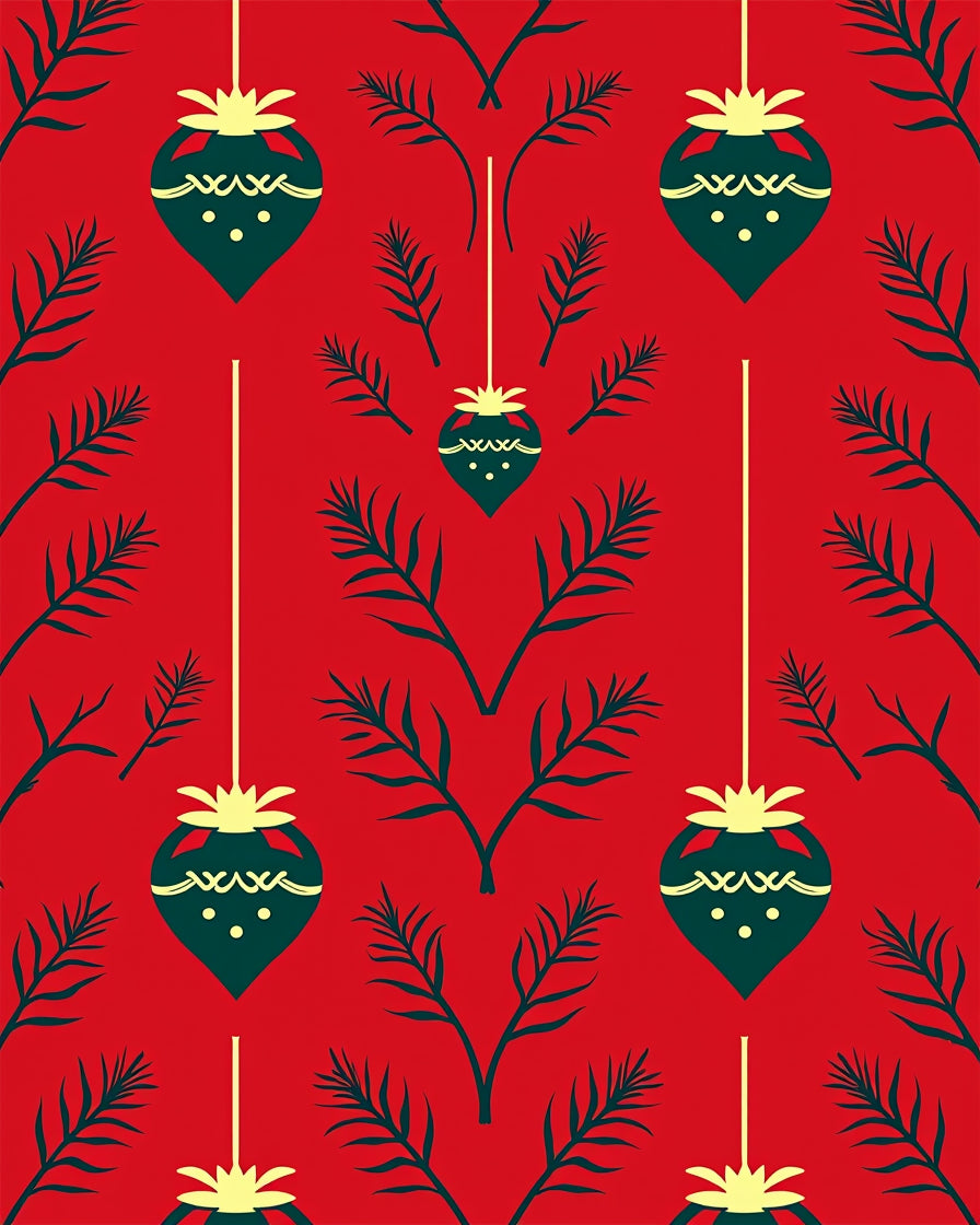Red Evergreen And Hanging Ornament Pattern Rug