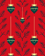 Red Evergreen And Hanging Ornament Pattern Rug
