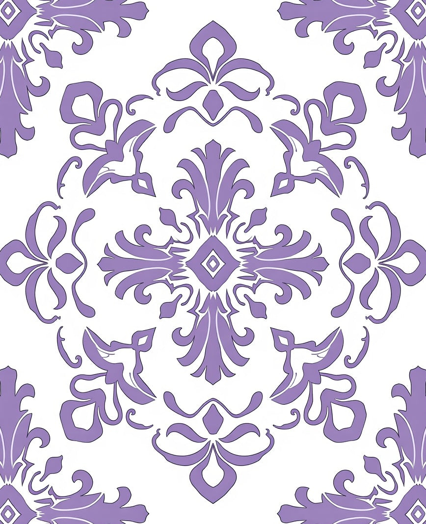 Ornate Purple Floral Damask Pattern Rug
