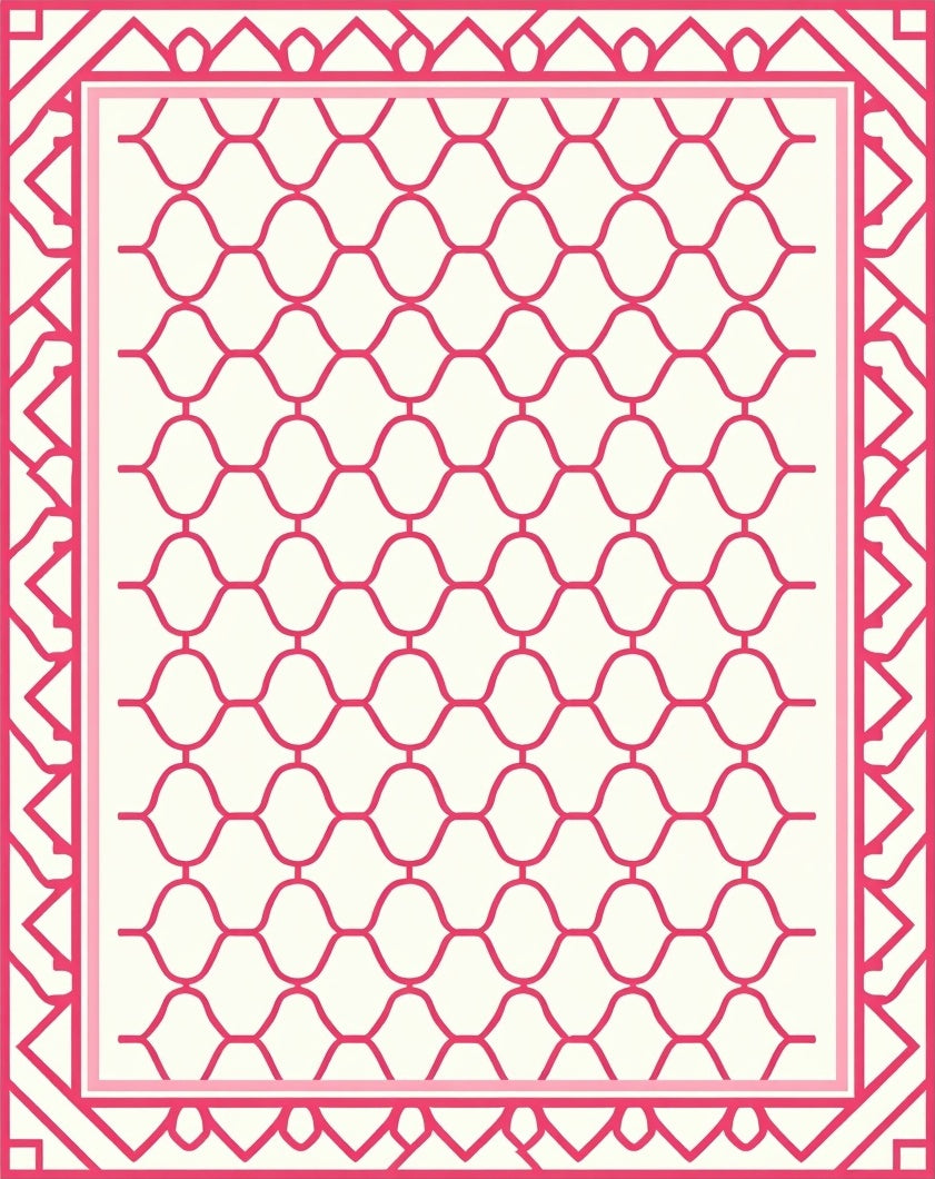 Modern Pink Geometric Interlocking Pattern Rug
