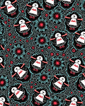 Whimsical Black Teal Figures Floral Rug