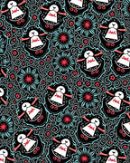 Whimsical Black Teal Figures Floral Rug