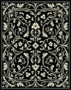 Cream Floral Swirls Black Elegance Rug