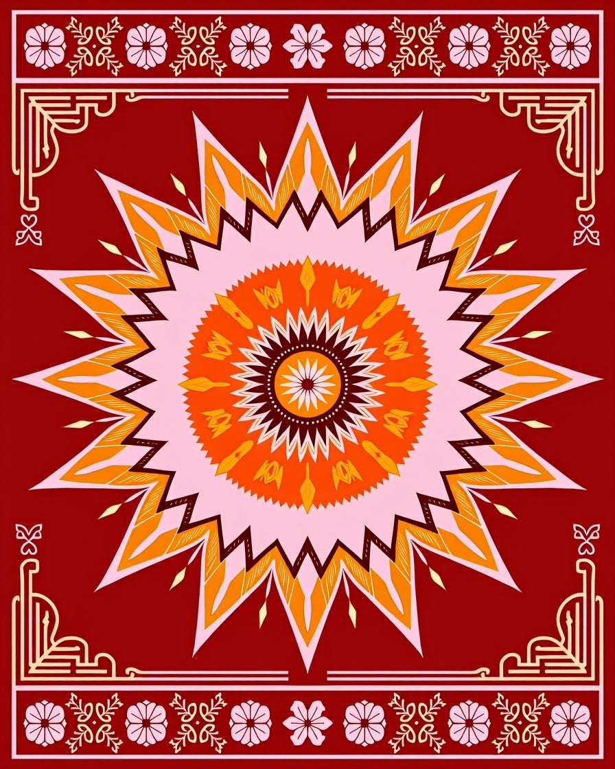 Radiant Sunburst Geometric Design Rug