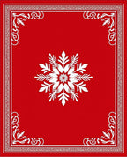 Red White Snowflake Floral Border Design Rug