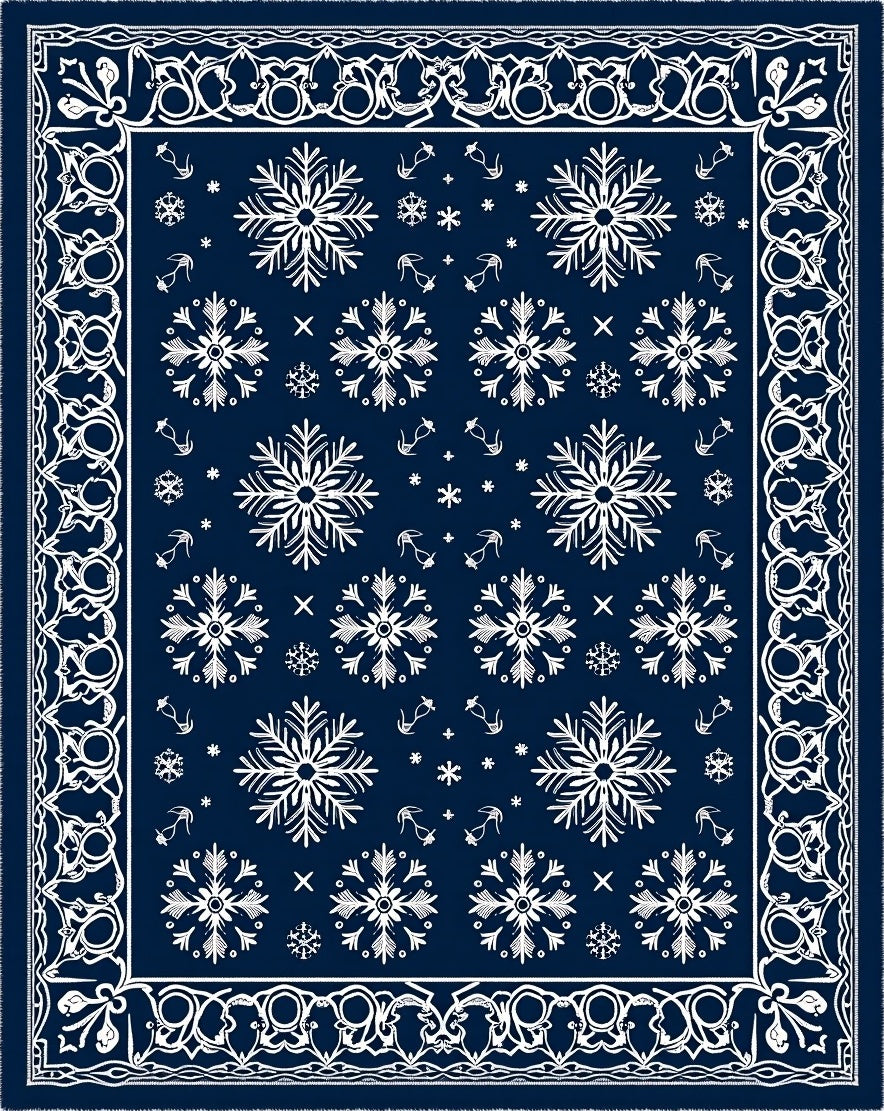 Winter Snowflake Scroll Design Rug