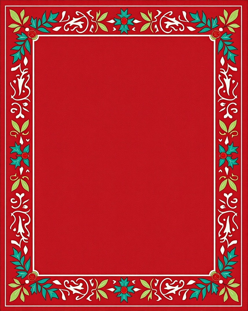 Red Holly Leaf Vine Border Design Rug
