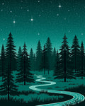 Woodland River Under Starry Night Sky Rug