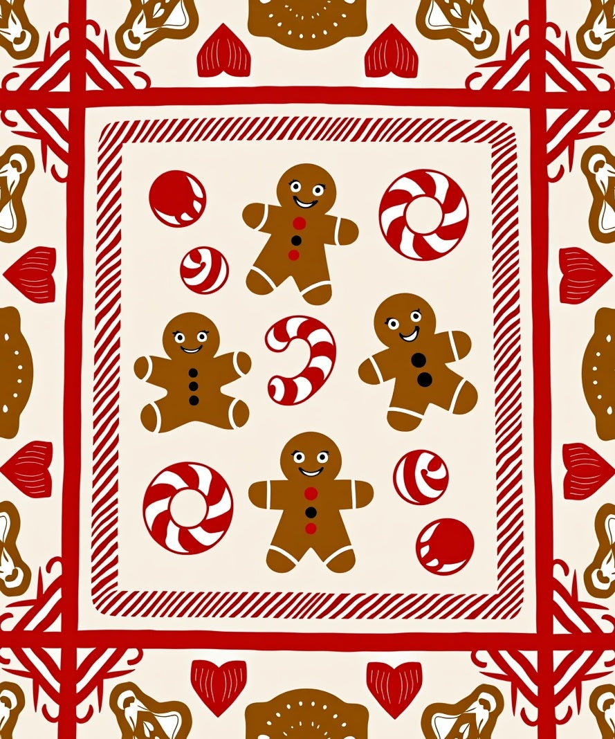 Gingerbread Men Candy Cane Pattern Rug