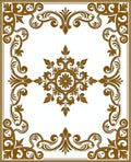 Ornate Golden Floral Scrollwork Frame Rug