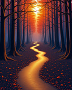 Golden Forest Path Abstract Design Rug