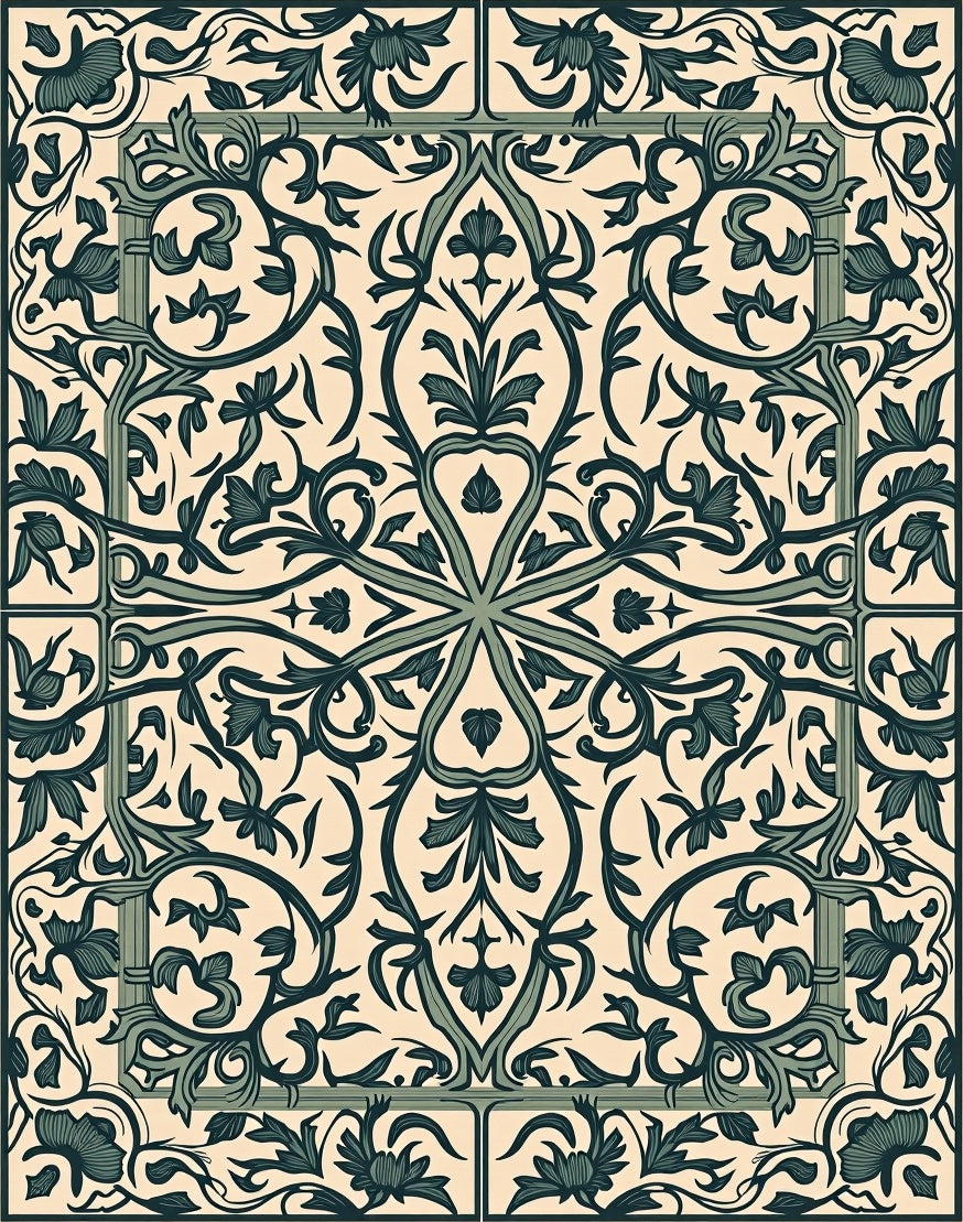 Classic Floral Vine Detailed Pattern Rug