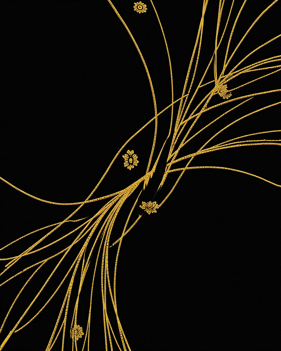 Golden Stylized Floral Branches Rug