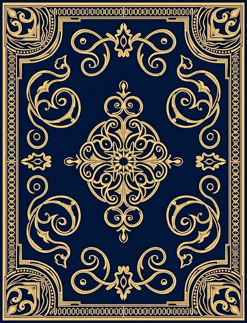 Opulent Gold Arabesque Navy Rug