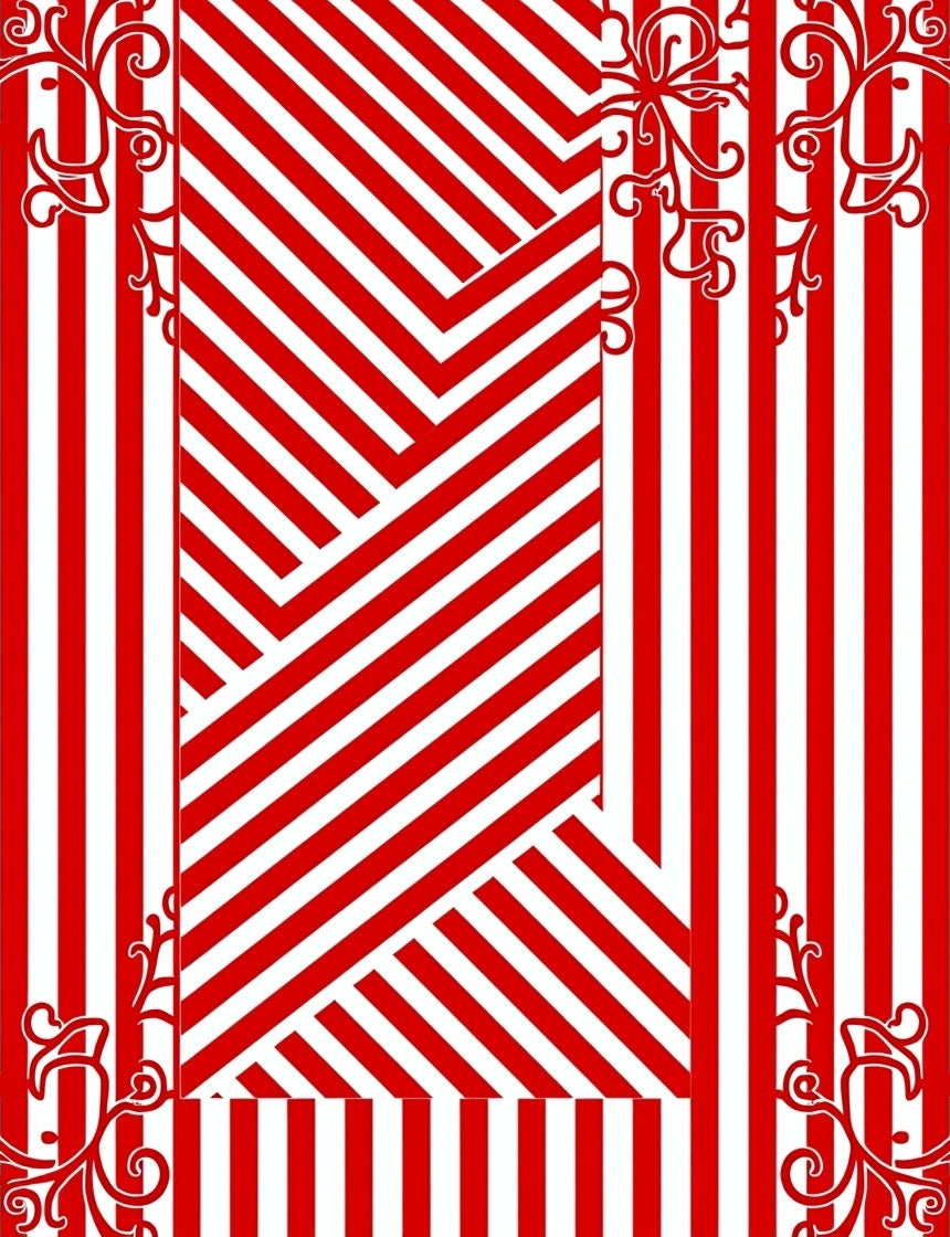 Red White Striped Swirl Pattern Rug
