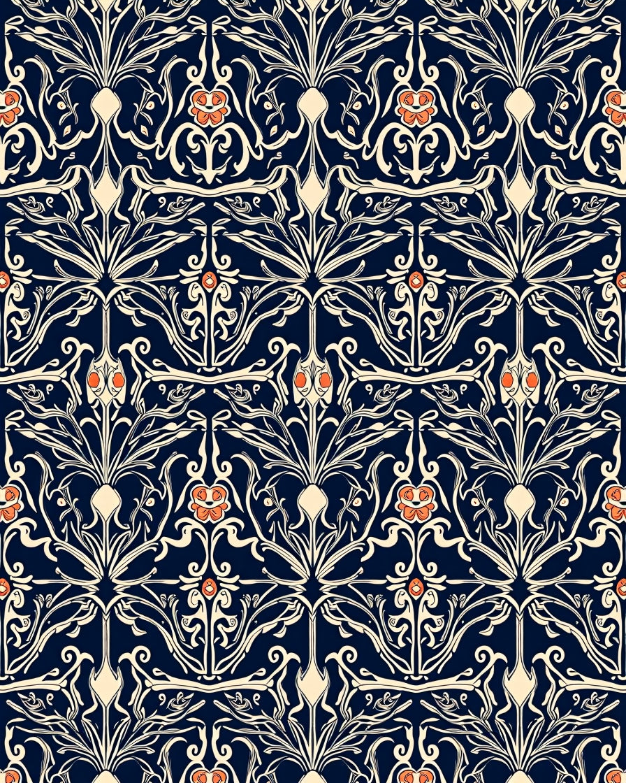 Art Nouveau Floral Dark Indigo Rug
